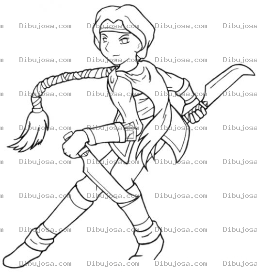 Dibujo para colorear Dibujo De Chica Guerrera Con Cuchillos Para Pintar Y Colorear