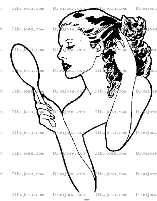 Dibujo para colorear Peinados De Mujer Dibujo De Mujer Vanidosa Peinandose El Pelo Frente A Su Espejo Para Pintar Y Colorear