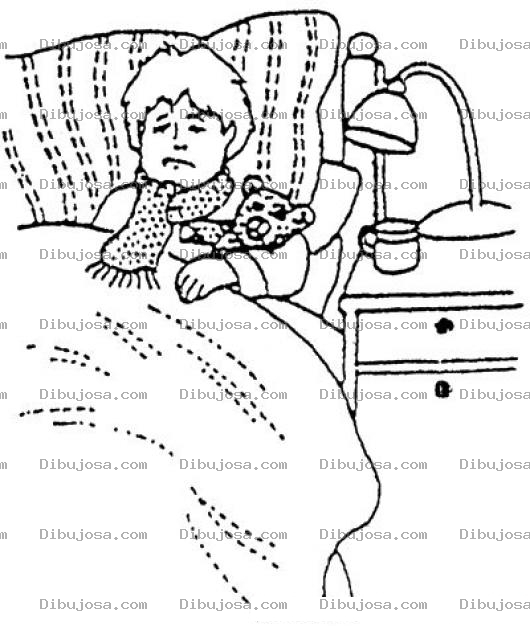 Dibujo para colorear Dibujo De Nino Enfermo En Cama Abrazando A Su Osito De Peluche Para Pintar Y Colorear Chico Enfermito