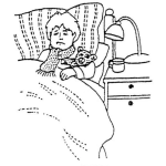 Dibujo para colorear Dibujo De Nino Enfermo En Cama Abrazando A Su Osito De Peluche Para Pintar Y Colorear Chico Enfermito
