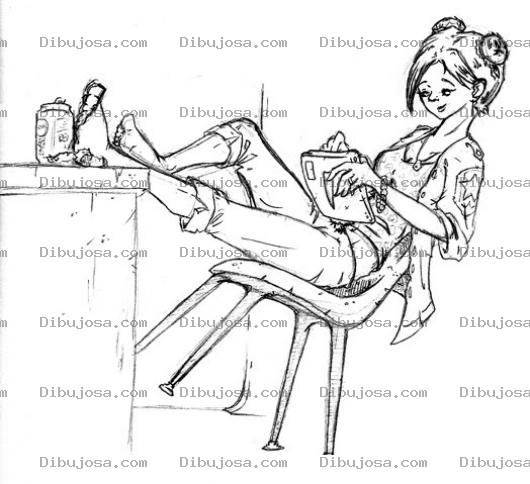 Dibujo para colorear Dibujo De Chica Leyendo Con Los Pies Sobre La Mesa Para Pintar Y Colorear