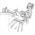 Dibujo para colorear Dibujo De Chica Leyendo Con Los Pies Sobre La Mesa Para Pintar Y Colorear