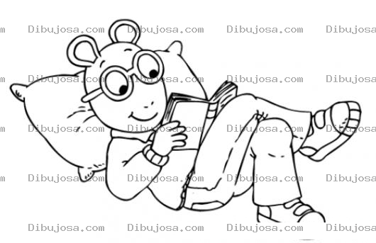 Dibujo para colorear Dibujo De Ratoncito Leyendo Un Libro Acostado Para Pintar Y Colorear Raton Lector