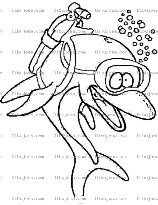 Dibujo para colorear Dibujo De Delfin Con Tanque De Oxigeno Y Careta De Buzo Para Pintar Y Colorear