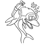 Dibujo para colorear Dibujo De Delfin Con Tanque De Oxigeno Y Careta De Buzo Para Pintar Y Colorear