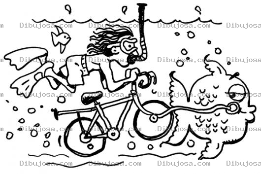 Dibujo para colorear Dibujo De Buzo En Bicicleta Bajo El Agua Para Pintar Y Colorear