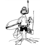 Dibujo para colorear Vacaciones En La Playada Dibujo De Hombre Con Implementos De Playa Para Pintar Y Colorear Tabla De Surf Pataletas Hielera Snorkel Careta Toalla Salvavidas Y Radio Grabadora
