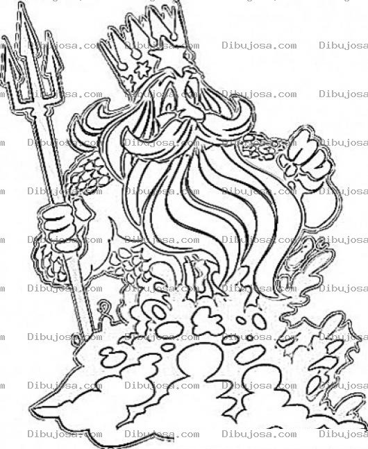 Dibujo para colorear Reydelmar Dibujo De Neptuno El Rey Del Mar Con Su Tridente Para Pintar Y Colorear Personaje De Mitologia Griega