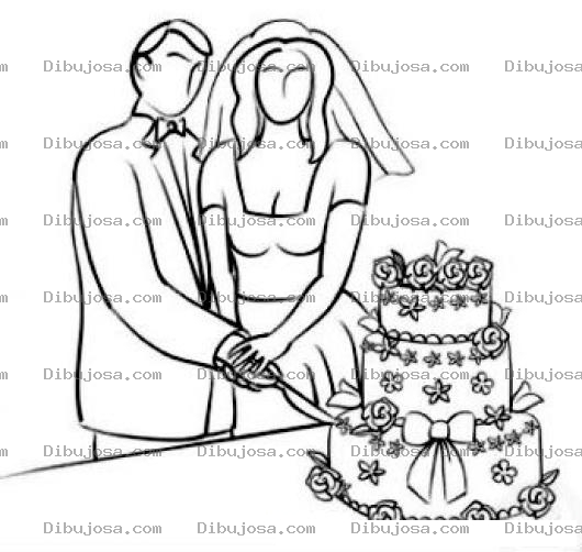 Dibujo para colorear Pasteles De Bodas Dibujo De Novios Partiendo El Pastel De Su Boda Para Pintar Y Colorear