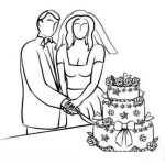 Dibujo para colorear Pasteles De Bodas Dibujo De Novios Partiendo El Pastel De Su Boda Para Pintar Y Colorear