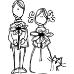 Dibujo para colorear Novio Novia Y Gato Para Pintar Y Colorear