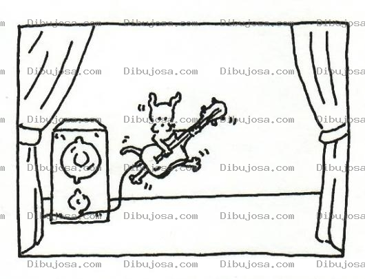 Dibujo para colorear Dibujo De Perrito Rockero Dando Un Concierto De Rock En Un Teatro Con Guitarra Electrica Para Pintar Y Colorear Perro Guitarrista Chucho Rokero