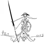 Dibujo para colorear Dibujo De Don Quijote De La Mancha Montando A Caballo Con Lanza Y Escudo Para Pintar Y Colorear