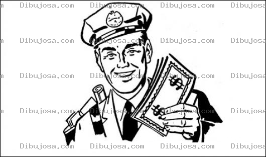 Dibujo para colorear Dibujo De Policia Feliz Recibiendo El Dinero de Su Salario Para Pintar Y Colorear