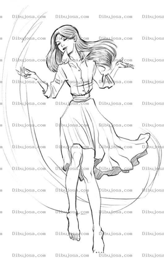 Dibujo para colorear Dibujo De Chica Bailando En Vestido Para Pintar Y Colorear