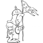 Dibujo para colorear Conquistando Territorios Dibujo De Caballero Medieval Con Bandera De Conquista Para Pintar Y Colorear