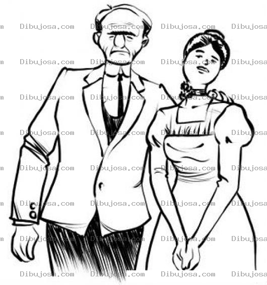 Dibujo para colorear Marido Y Mujer Dibujo De Un Esposo Viejito Y Esposa Jovencita Para Pintar Y Colorear Al Viejo Y La Joven