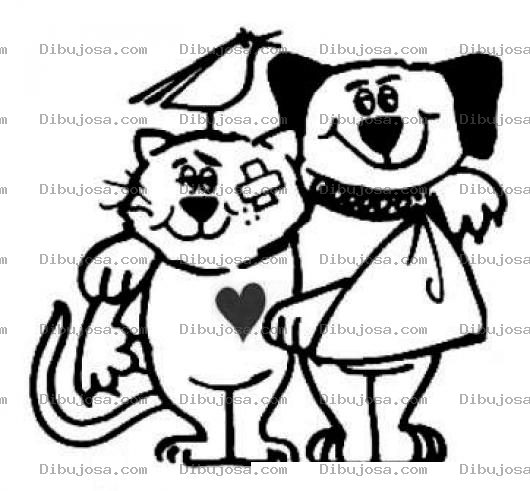 Dibujo para colorear Quien Te Quiere Te Aporrea Dibujo De Gato Y Perro De Amigos Despues De Haberse Lastimado Para Pintar Y Colorear