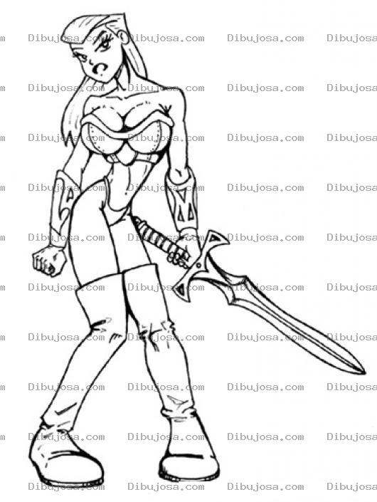 Dibujo para colorear Dibujo De Guerrera Con Espada Para Pintar Y Colorear