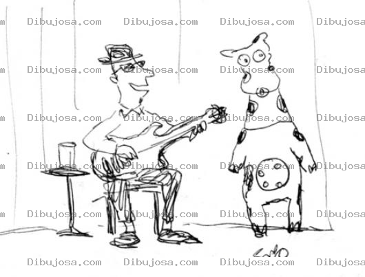Dibujo para colorear Dibujo De Guitarrista Cantandole A Una Vaca Para Pintar Y Colorear