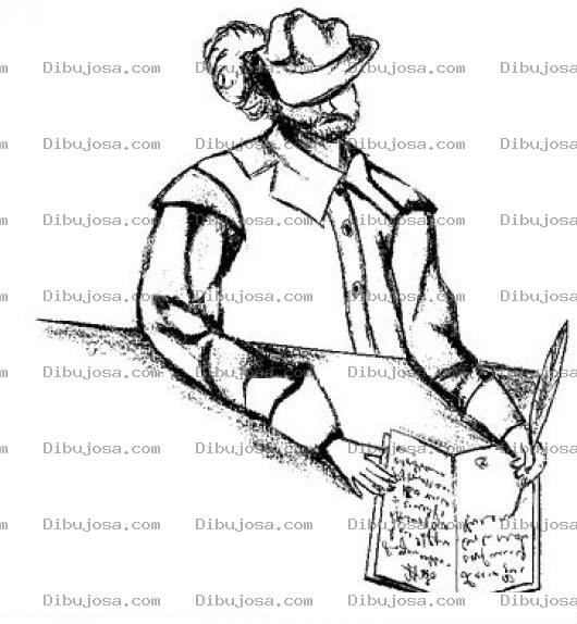 Dibujo para colorear Dibujo De Un Hombre Zurdo Escribiendo Con Una Pluma En Un Cuaderno Para Pintar Y Colorear