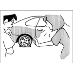 Dibujo para colorear Pinchazo Llanta Pinchada Dibujo De Neumatico Ponchado Para Pintar Y Colorear Mujer Pidiendo A Un Hombre Que Le Ayude A Cambiar La Llanta De Repuesto