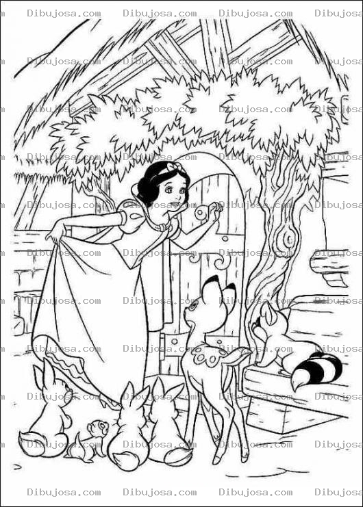 Dibujo para colorear Blanca Nieves tocando la puerta