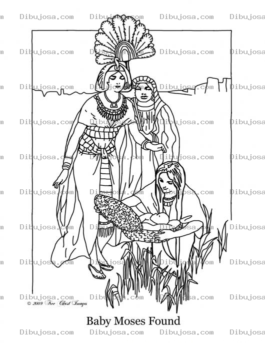 Dibujo para colorear pintar dibujo de cuando encontraron a moises en el rio