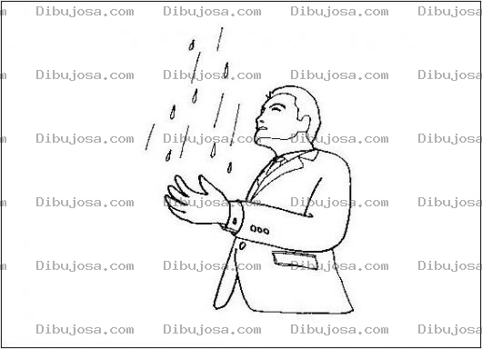 Dibujo para colorear Gotas De Lluvia Empezando A Llover Dibujo De Hombre Sintiendo La Lluvia En Su Mano Para Colorear
