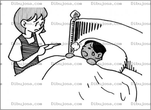 Dibujo para colorear Tos Y Fiebre Dibujo De Mama Preocupada Por Su Hijo Enfermo En Cama Con Tos Y Temperatura Alta Para Pintar Y Colorear