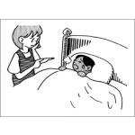 Dibujo para colorear Tos Y Fiebre Dibujo De Mama Preocupada Por Su Hijo Enfermo En Cama Con Tos Y Temperatura Alta Para Pintar Y Colorear