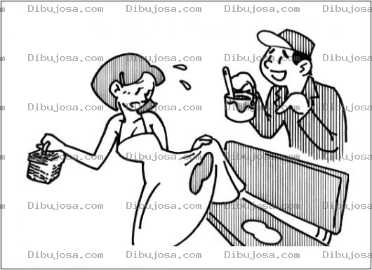 Dibujo para colorear Pintura Fresca Dibujo De Mujer Manchando Su Vestido En Una Banca Recien Pintada Para Colorear
