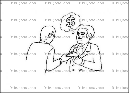 Dibujo para colorear Pensando En Dinero Dibujo De Un Empleador Pagando El Sueldo A Un Empleado Para Pintar Y Colorear Pensamiento Con El Signo De Dolar