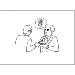 Dibujo para colorear Pensando En Dinero Dibujo De Un Empleador Pagando El Sueldo A Un Empleado Para Pintar Y Colorear Pensamiento Con El Signo De Dolar