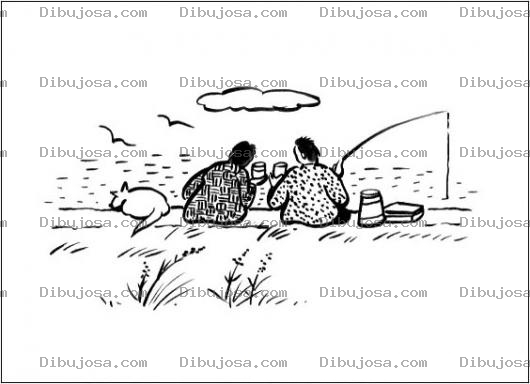 Dibujo para colorear Pesca Deportiva Dibujo De Dos Amigos Pescando Para Pintar Y Colorear Una Tarde De Pesca