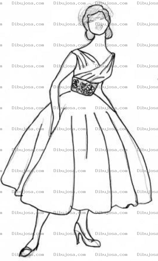 Dibujo para colorear Dibujo De Mujer Con Vestido Largo Y Abombado Para Pintar Y Colorear