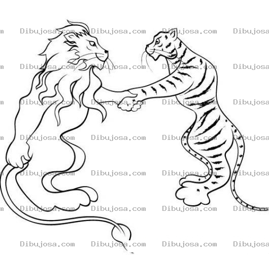 Dibujo para colorear Leon Y Tigre Haciendo Las Paces Dibujo De Un Leon Dando La Mano A Un Tigre Para Pintar Y Colorear L