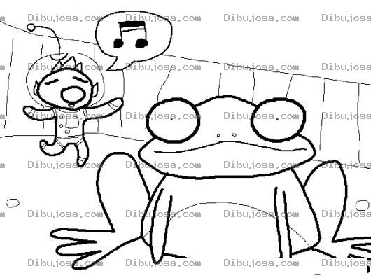Dibujo para colorear Dibujo Para Pintar Y Colorear A Una Rana Asustada Por Ver A Un Marciano Estraterrestre Cantando
