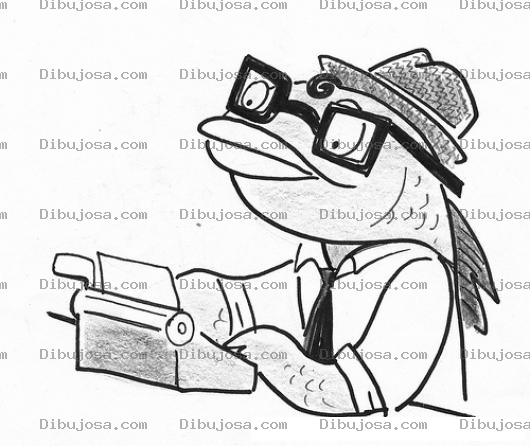 Dibujo para colorear Dibujo De Pescado Reportero Escribiendo Una Carta En Una Maquina De Escribir Para Pintar Y Colorear
