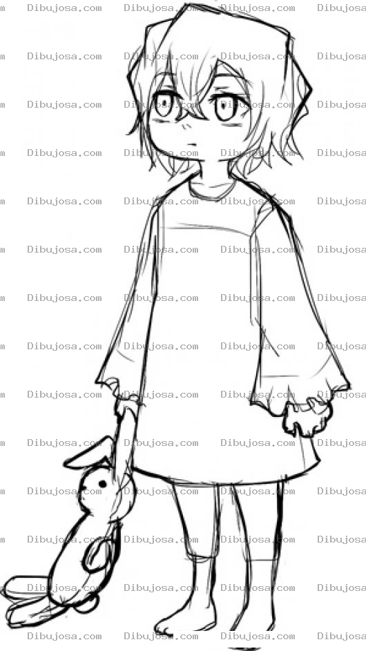 Dibujo para colorear Conejos De Peluche Dibujo De Nina Con Conejito De Peluche Para Pintar Y Colorear