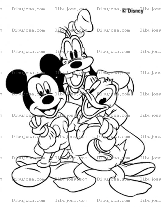 Dibujo para colorear Mickey con pluto y con donald