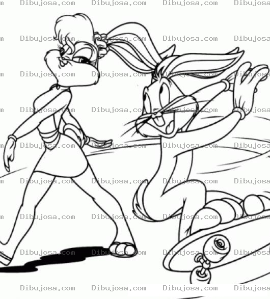 Dibujo para colorear Dibujo De Bugs Bunny En Patineta Para Pintar Y Colorear A Bugsbony