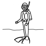 Dibujo para colorear Buceo Dibujo De Buceador Parado En El Fondo Del Mara Para Pintar Y Colorear Buzo Parado