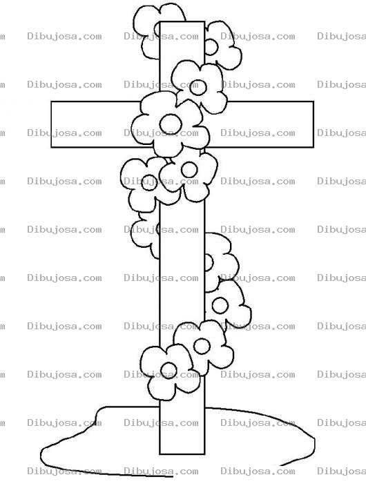 Dibujo para colorear Dibujo De Una Cruz De Tumba Adornada Con Flores Para Pintar Y Colorear Cruz De Cementerio Con Floresitas