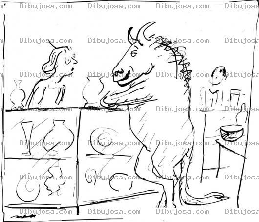 Dibujo para colorear Dibujo De Toro Bebiendo En La Barra De Un Bar Para Pintar Y Colorear