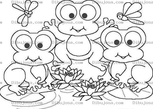 Dibujo para colorear Dibujo De Tres Ranas En Un Pantano Para Pintar Y Colorear