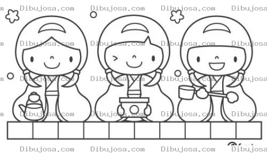 Dibujo para colorear Dibujo De Tres Chinitas Para Pintar Y Colorear A 3 Chinitas Amigas En Un Balcon