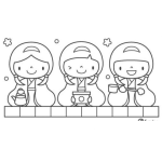 Dibujo para colorear Dibujo De Tres Chinitas Para Pintar Y Colorear A 3 Chinitas Amigas En Un Balcon