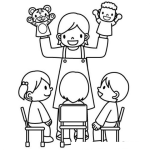Dibujo para colorear Dibujo De Maestra Con Titeres Y Marionetas Para Pintar Y Colorear