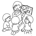 Dibujo para colorear El Cuento Del Cangrejo Dibujo De Maestra Leyendo El Cuento De Cangrejo A Sus Alumnos Para Pintar Y Colorear
